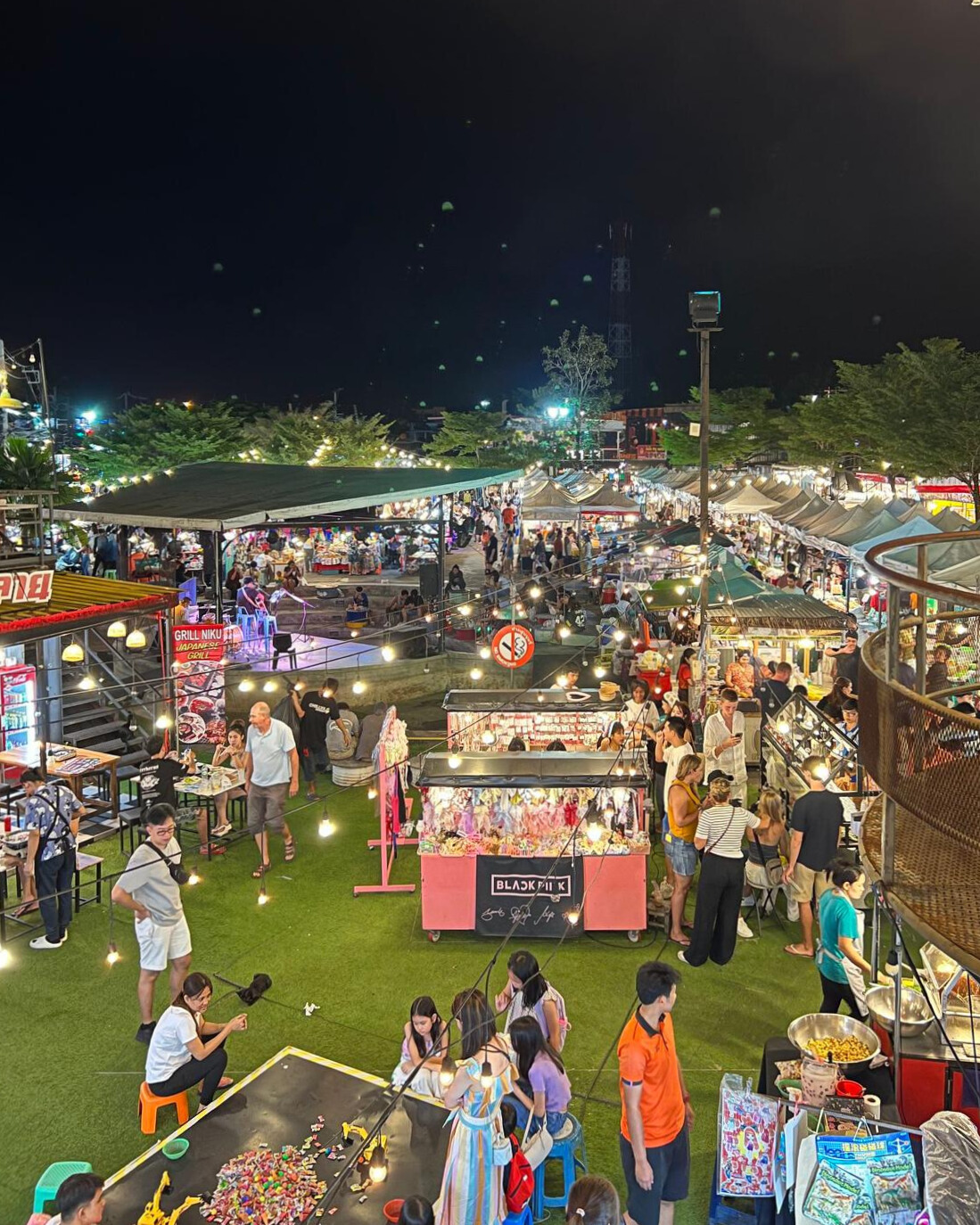 Chillva Market, perfect place to grab dinner with tons of food stalls, cool lighting, music, and a really lively, fun vibe