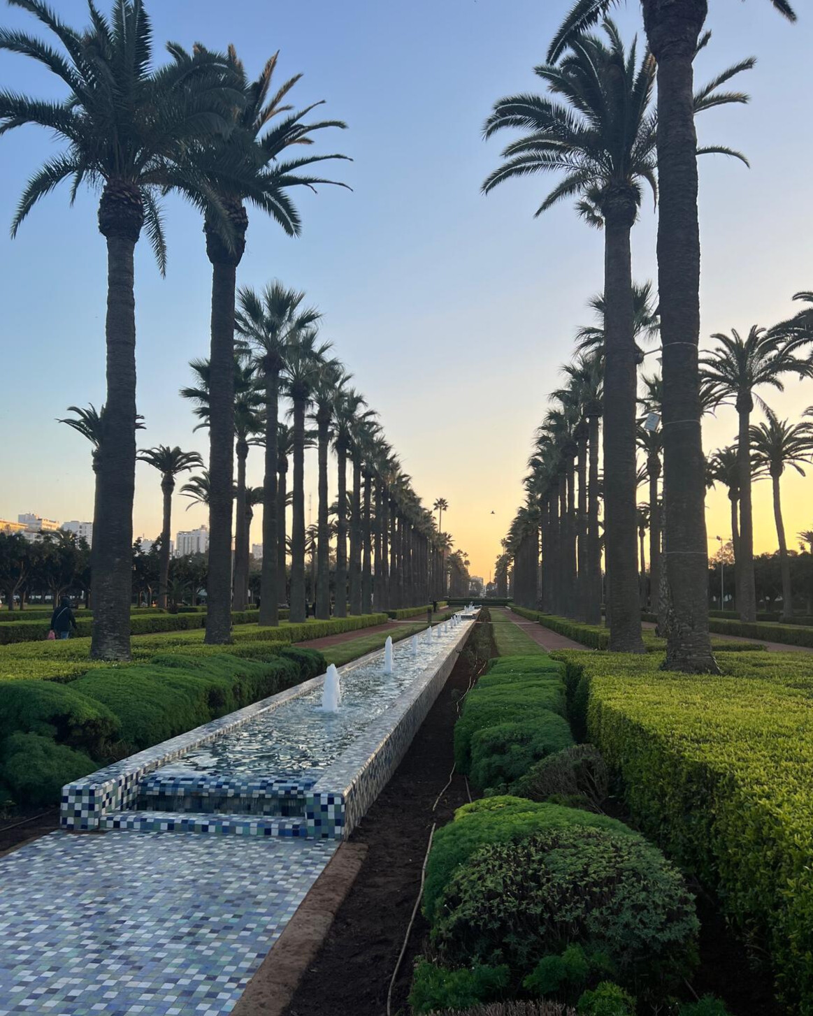 The Arab League park, not far from the Mohammed V place, is a perfect spot to relax and enjoy the surroundings with its beautiful fountains, palm trees, and the impressive Cathedral of Sacré-Cœur.